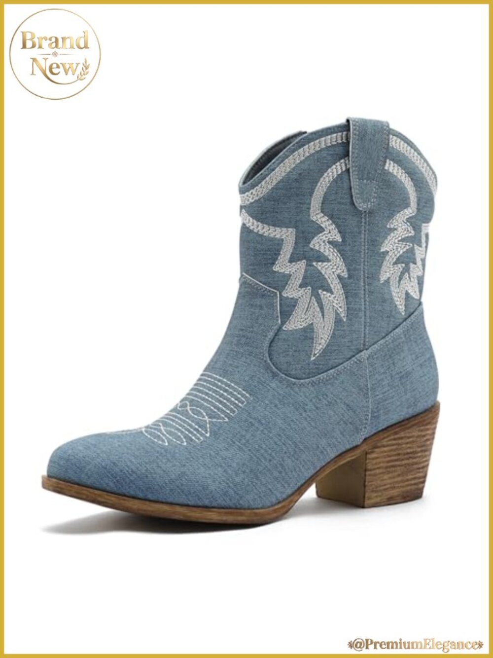 Women's Faux Leather Cowgirl Ankle Booties Embroidered Western Zip Boots